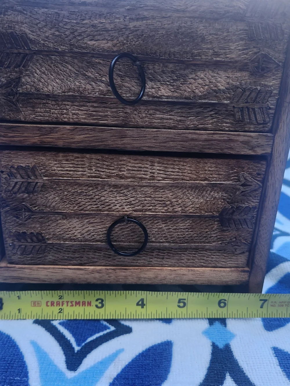 Mini Wooden Dresser Top Chest 2 Drawer Rustic Carved Arrow Jewelry Organizer